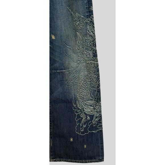 Ed Hardy by Christian Audigier Men's Dragon Embroidered Jeans Distressed Blue Si - Picture 4 of 11